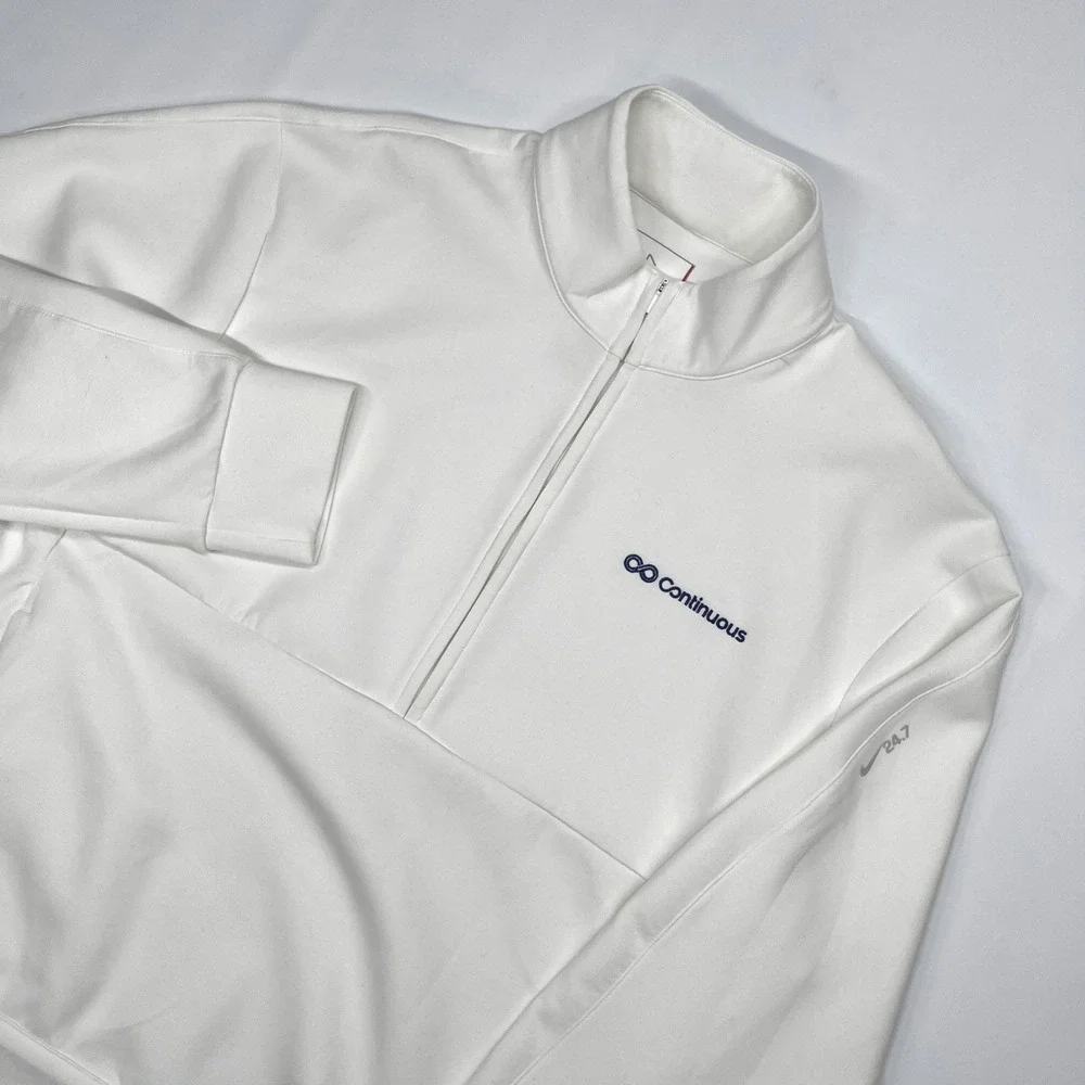 Nike Dri-FIT 24.7 Quarter Zip Pullover White Medium Continuous Logo Athletic